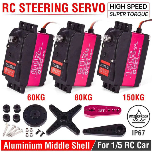 RC Steering Servo High Torque Servo Waterproof 60Kg 80Kg 150Kg 1/5 1/6 servo HV Metal Digital for  HPI Baja 5B SS RC Car