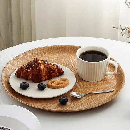 Handcrafted Round Solid Wood Dining Plate - Water Chestnut Wood Serving Tray for Breakfast, Coffee & Desserts