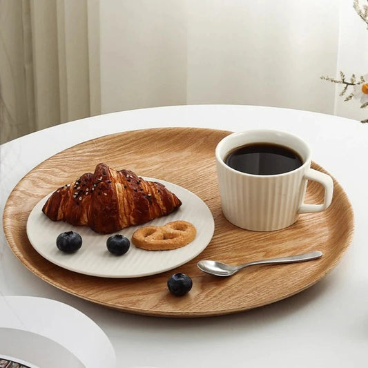 Handcrafted Round Solid Wood Dining Plate - Water Chestnut Wood Serving Tray for Breakfast, Coffee & Desserts