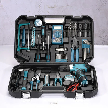 160/136/115/63 PC Lithium Drill Household Multifunctional Hardware Tool Manual Daily Electrician Woodworking Maintenance Toolbox