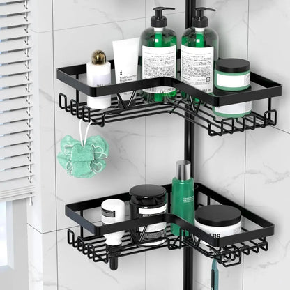 Corner Shower Caddy Tension Pole - 4 Tier Stainless Steel Rustproof Shower Corner Caddy for Bathroom Shower Organizer