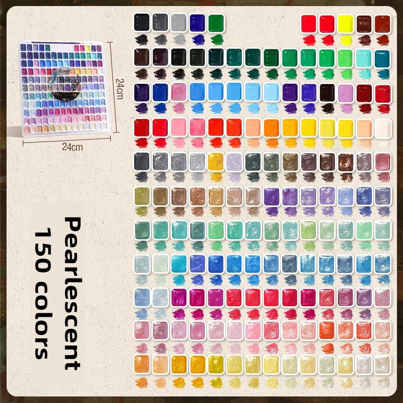 12/98/150/180 Colors Pearl Solid Water Color Paint Set Portable Professional Watercolor Painting School Art Supplies Stationery