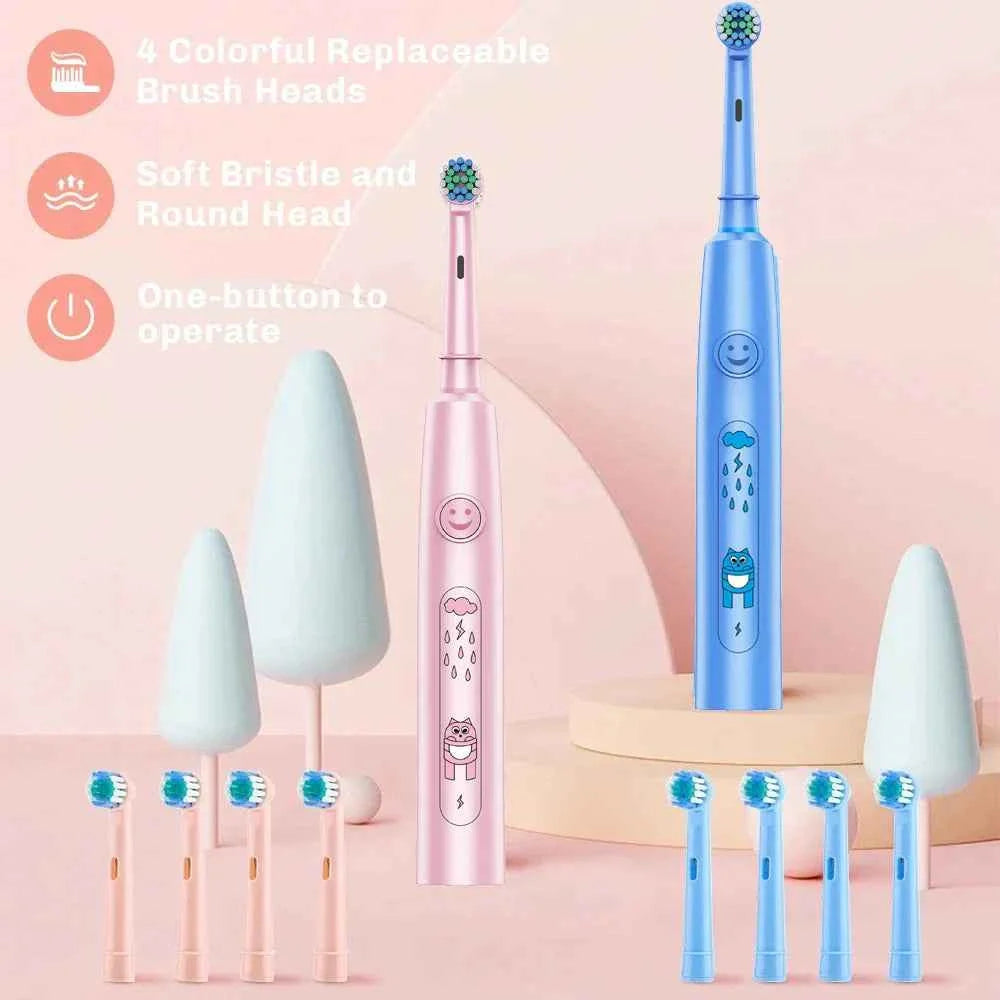 Kids Sonic Electric Toothbrush Child Cartoon Smart Round Head Rotating Electric Toothbrush Cleaning Soft Ultrasonic Tooth Brush