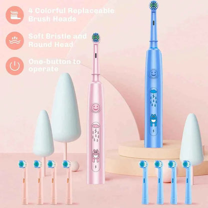 Kids Sonic Electric Toothbrush Child Cartoon Smart Round Head Rotating Electric Toothbrush Cleaning Soft Ultrasonic Tooth Brush