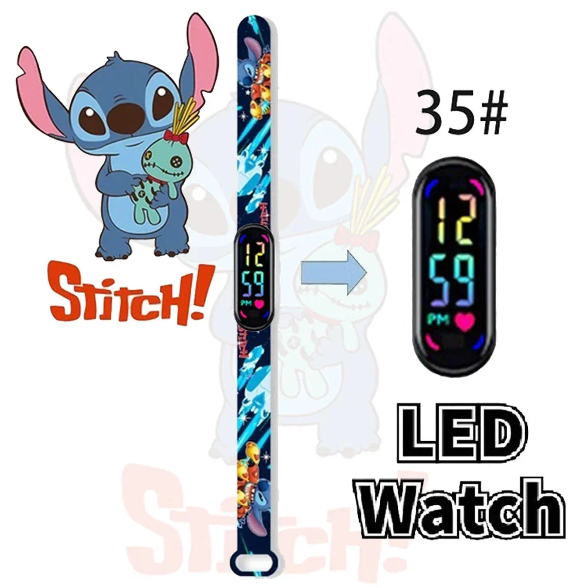 Disney Stitch Digital Kids' Watches Anime Figures LED Luminous Watch Touch Waterproof Electronic Sports Watch Kids Birthday Gift