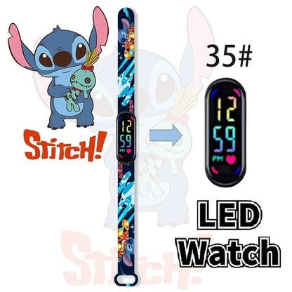 Disney Stitch Digital Kids' Watches Anime Figures LED Luminous Watch Touch Waterproof Electronic Sports Watch Kids Birthday Gift
