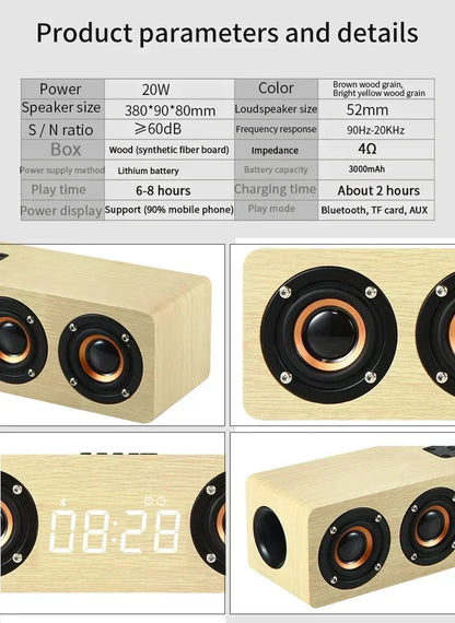 Wooden Soundbar Wireless Bluetooth Speaker Portable Retro Soundbox Subwoofer for TV Computer with FM Radio TF Card USB Boom Box