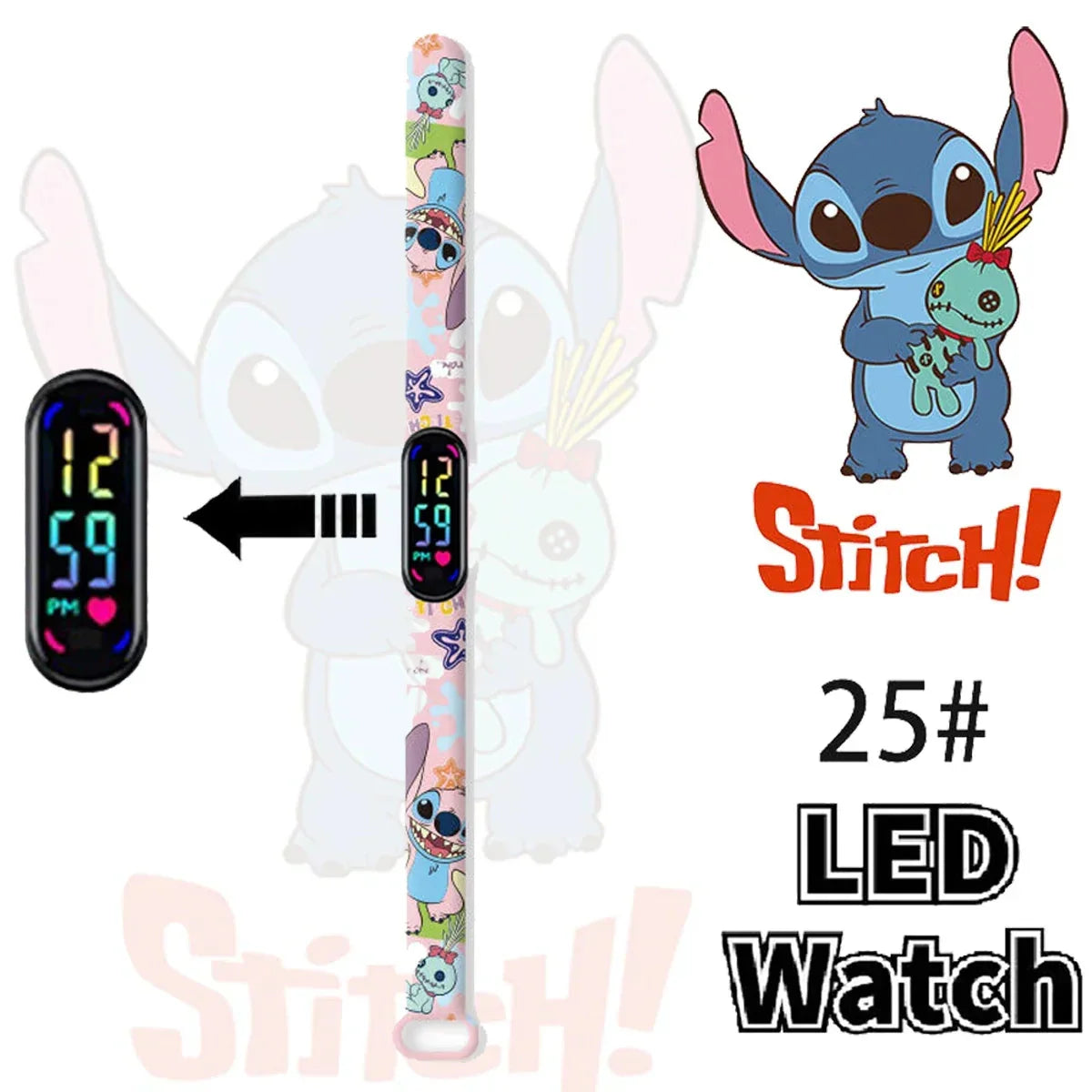 Disney Stitch Digital Kids' Watches Anime Figures LED Luminous Watch Touch Waterproof Electronic Sports Watch Kids Birthday Gift