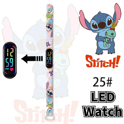 Disney Stitch Digital Kids' Watches Anime Figures LED Luminous Watch Touch Waterproof Electronic Sports Watch Kids Birthday Gift