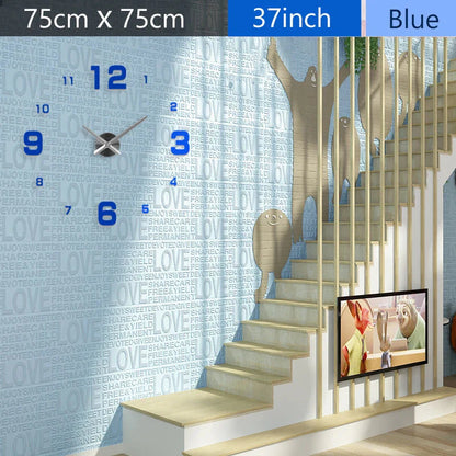 Fashion 3D Mediterranean style big size blue wall clock mirror sticker DIY brief living room decor meetting room wall clock