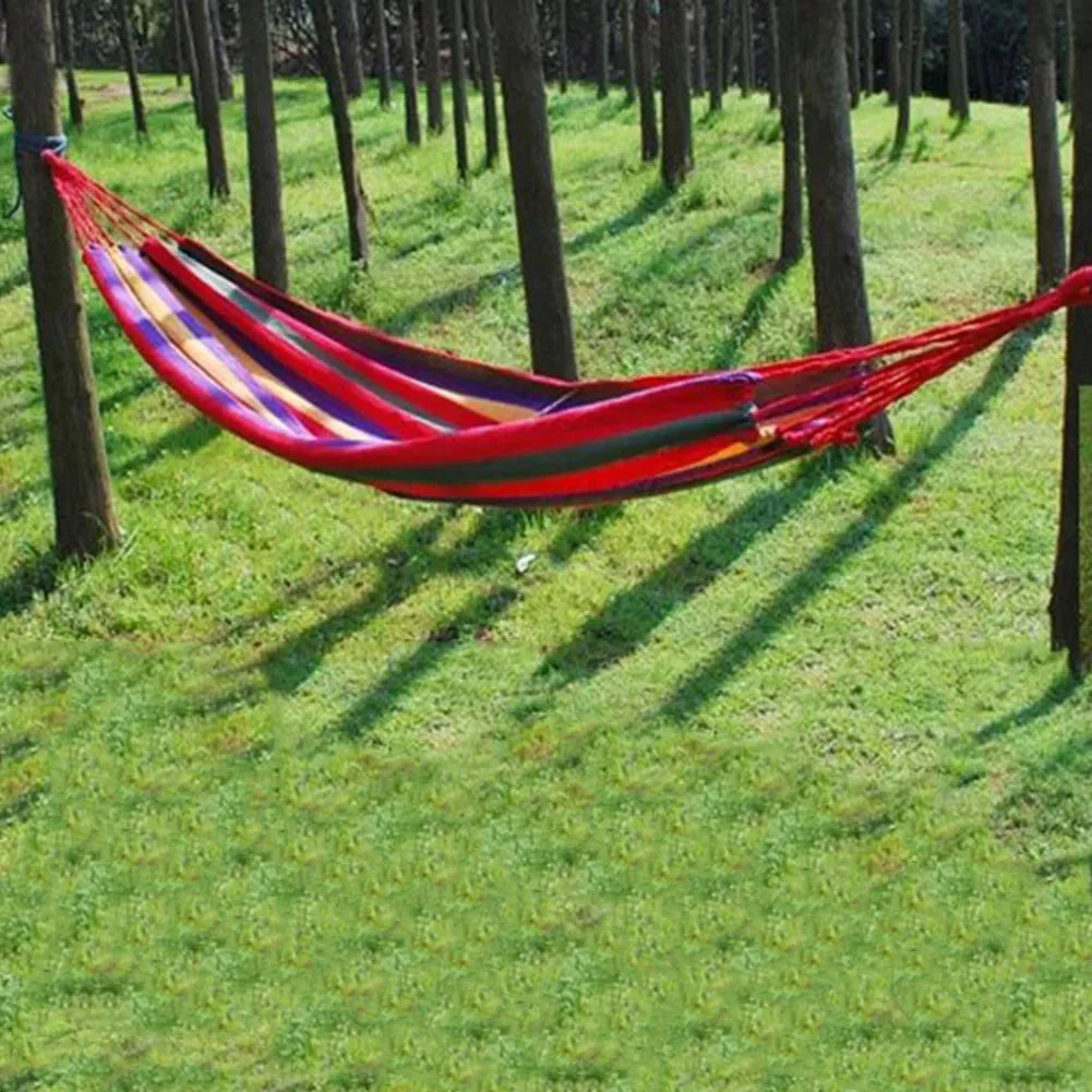 1-2 Person Cotton Rainbow Hanging Bed 264lbs Capacity Fabric Hammock with Tree Straps Portable for Outdoor Indoor with Carry Bag