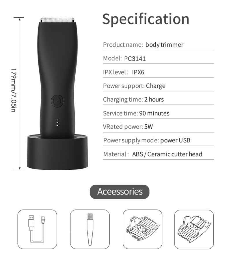 Professional Hair Clippers For Men Quiet Cordless Electric Groin & Pubic Body Hair Trimmer Wet/Dry Groomer Clippers Shaver Razor