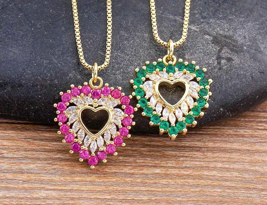 Nidin New Arrival Romantic Heart Shape Sparkling Zircon Pendant Necklace 3 Colors For Women Female Fine Jewelry Gifts Wholesale