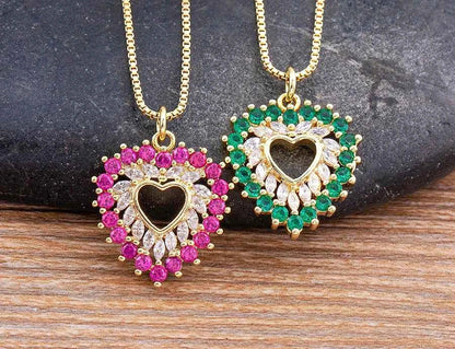 Nidin New Arrival Romantic Heart Shape Sparkling Zircon Pendant Necklace 3 Colors For Women Female Fine Jewelry Gifts Wholesale