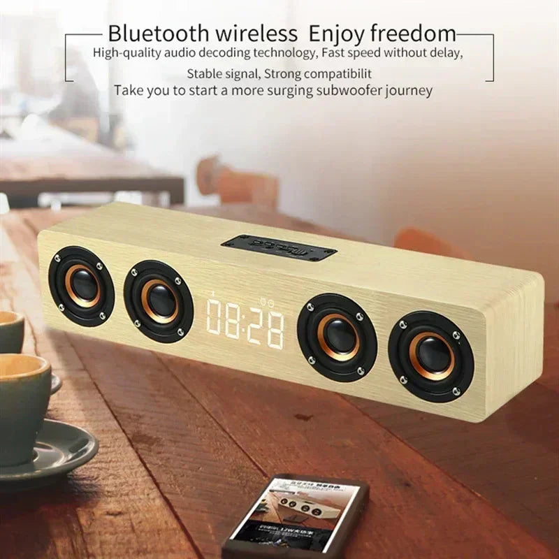Wooden Soundbar Wireless Bluetooth Speaker Portable Retro Soundbox Subwoofer for TV Computer with FM Radio TF Card USB Boom Box