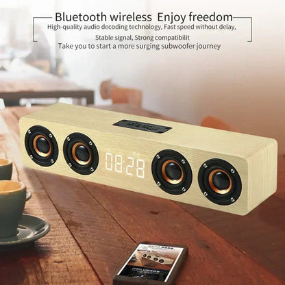 Wooden Soundbar Wireless Bluetooth Speaker Portable Retro Soundbox Subwoofer for TV Computer with FM Radio TF Card USB Boom Box