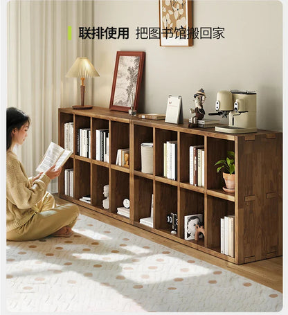 Solid Wood Short Bookshelf Floor Storage Cabinet Grid Organizer Shelf for Living Room Home & Kindergarten Display Unit