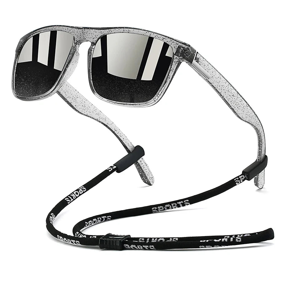 Sunglasses with Chain for Men and Women, Classic Square, Driving, Fishing, Colorful, Lightweight, Outdoor Safety Goggles