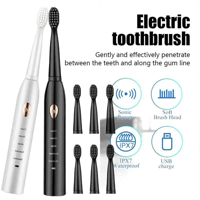 Sonic Electric Toothbrush For Adult Black White Whitening Timer Soft Hair IPX7 Waterproof 5-gear Mode USB Charging Teeth Brush