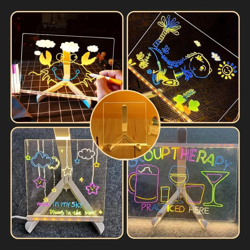 LED Note Board With Night Light 7 Colors Pen Acrylic Message Board DIY Children‘s Illuminated Drawing Board Kids Birthday Gift