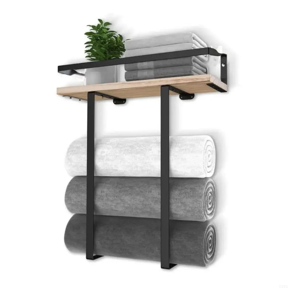 Wood and Iron Bathroom Shelf Rectangle Shape Rust Proof Shower Shelf Large Capacity Space Saving Wall Mounted Shelf