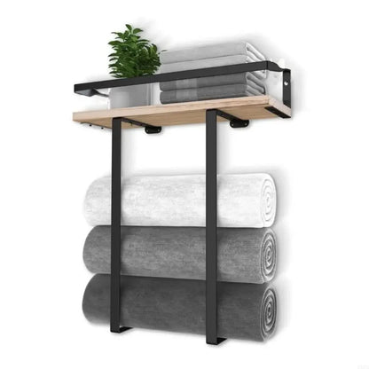Wood and Iron Bathroom Shelf Rectangle Shape Rust Proof Shower Shelf Large Capacity Space Saving Wall Mounted Shelf