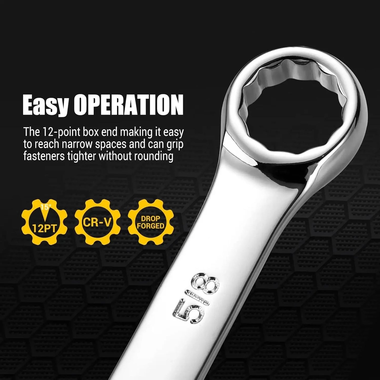 DEKOPRO Combination Wrench Set SAE / Metric,  1/4'' to 1'' & 8-22mm, 12-Point, Chrome Vanadium Steel