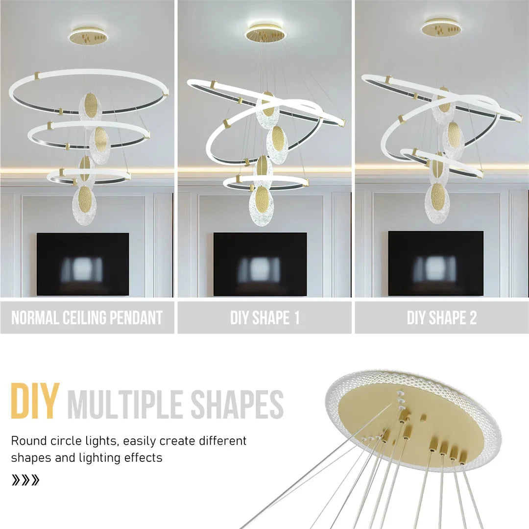 LUVODI 3-Layers LED Ceiling Lighting Fixture Art Decor Acrylic Water-drop Chandelier Pendant Lamp with 3 Color Lights