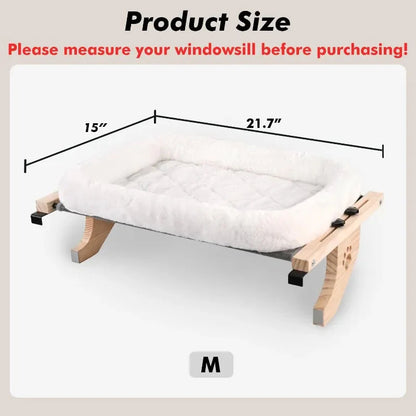 Cat Sill Window Perch Sturdy Hammock Window Seat with Cushion Bed Cover, Wood & Metal Frame for Large Cats, Easy to Adj