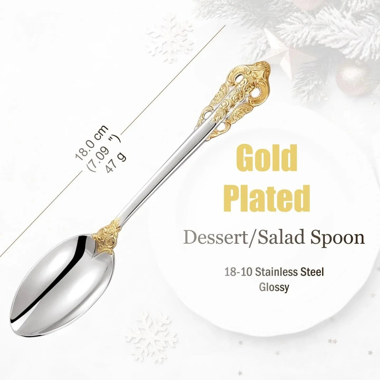 Stainless Steel Silver Flatware Set, Vintage Cutlery, Hollow Handle, Silverware for Wedding, Baroque, 18/10, Glossy Gold