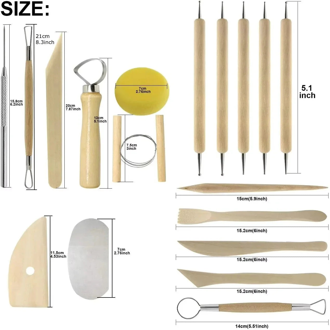 Art Supplies Ceramic Sculpting Tools Wooden Handles Ceramic Clay Pottery Tool Beginner DIY Crafts Wood and Steel Home School Use