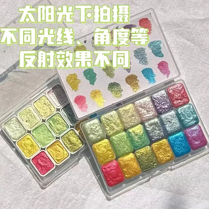 Master Grade 16 Colors Pearlescent Solid Watercolor Paint Mineral Nail Art Flower Painting Dyeing Tool Thangka ES