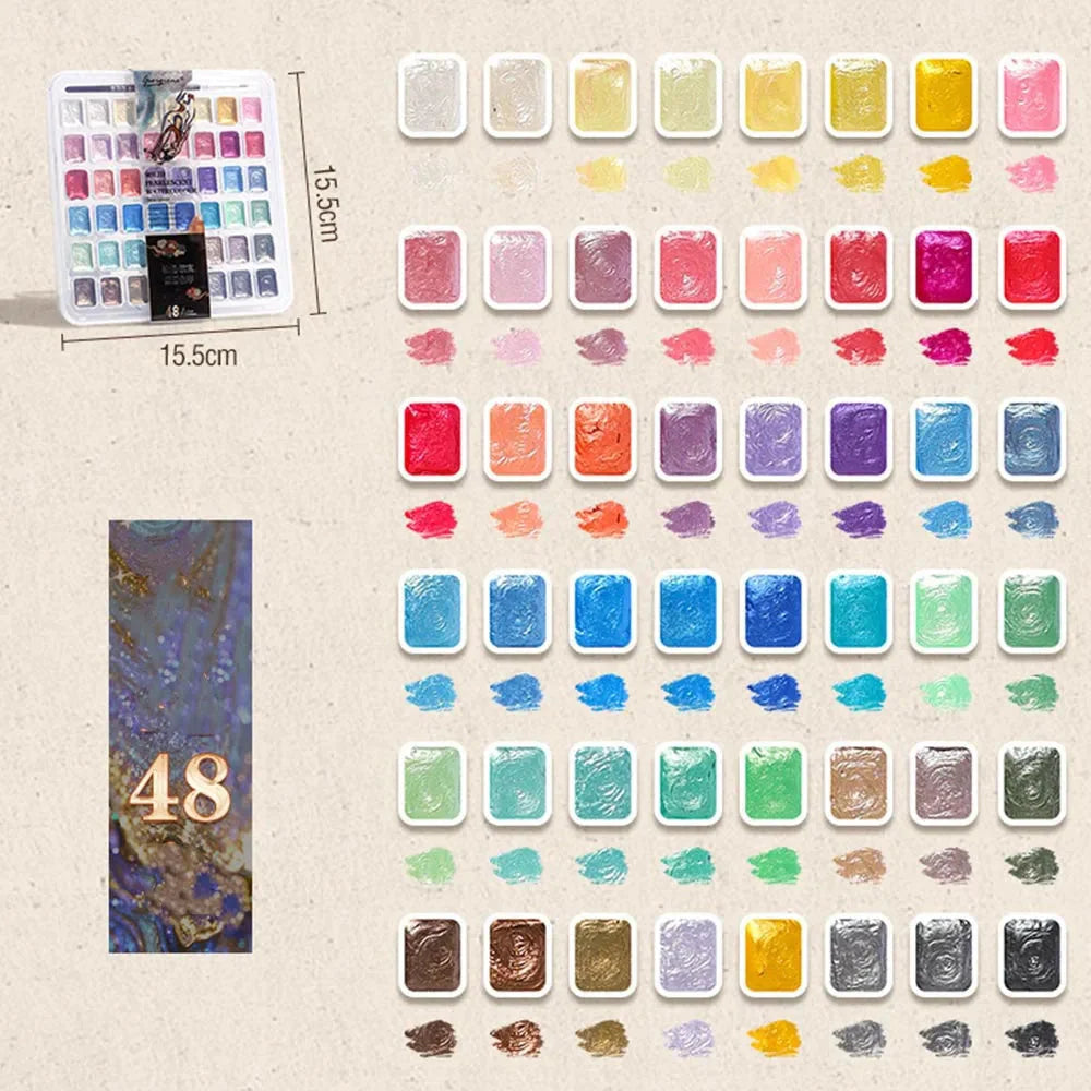 12/24/35/48Color Pearlescent Solid Watercolor Paint Multifunctional Painting Tool Set Painting Paint DIY Watercolor Sets