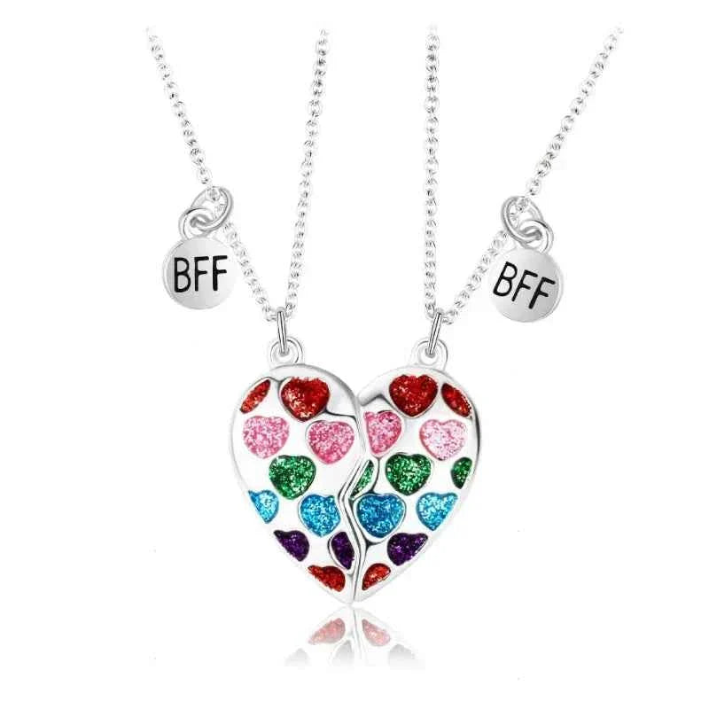 Cute 2 Pcs BFF Necklace Heart Pendant Best Friend Necklace Fashion Couple Chain Necklace Children Friendship Jewelry