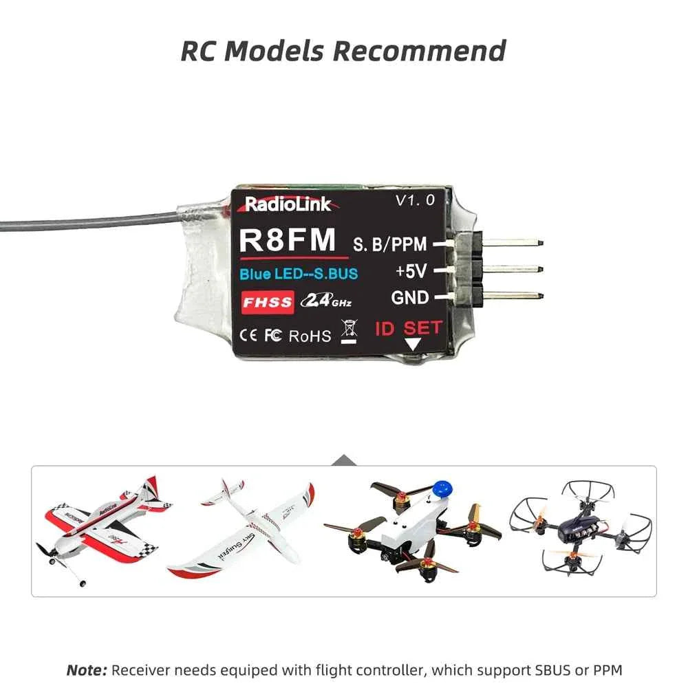 RadioLink RC Receiver R8FGH R8FG R8EF R8FM R8SM R8XM R7FG R6F R4FGM 2.4G Receiver for RC Transmitter RC8X/T8FB/T8S/RC6GS/RC4GS
