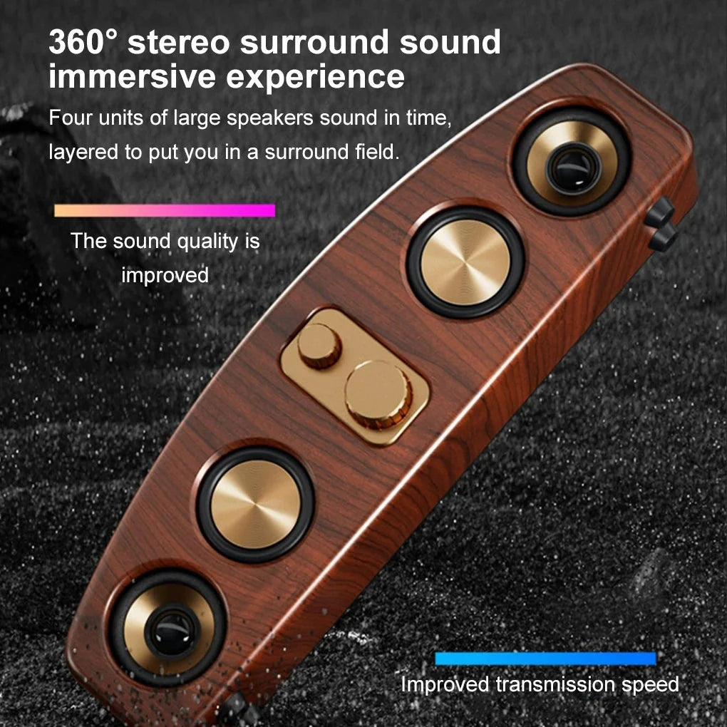 New Wireless BlueTooth Loudspeaker Box Wood Grain Retro Desktop High-power 3D Stereo Subwoofer Computer Audio Portable Sound-bar