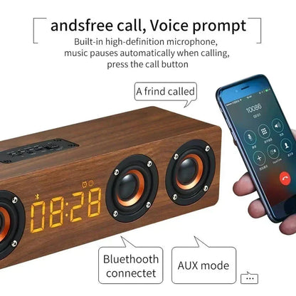 Wooden Soundbar Wireless Bluetooth Speaker Portable Retro Soundbox Subwoofer for TV Computer with FM Radio TF Card USB Boom Box