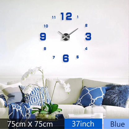 Fashion 3D Mediterranean style big size blue wall clock mirror sticker DIY brief living room decor meetting room wall clock