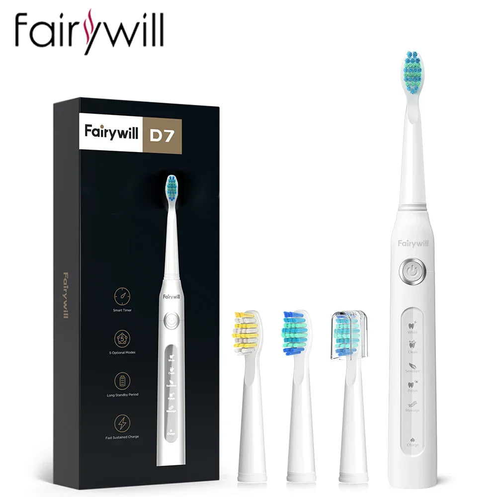 Fairywill Electric Sonic Toothbrush FW-507 USB Charge Rechargeable Adult Waterproof Electronic Tooth Brushes Replacement Heads s