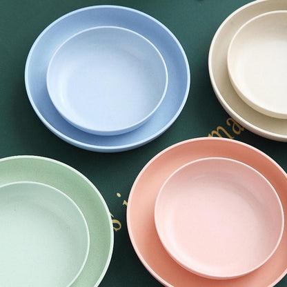 Wheat Fiber Plate Microwave Plastic Plates Dinner Plate BPA Free Food Grade Round Shape Food Dish Fruit Salad Dish Kitchen Plate