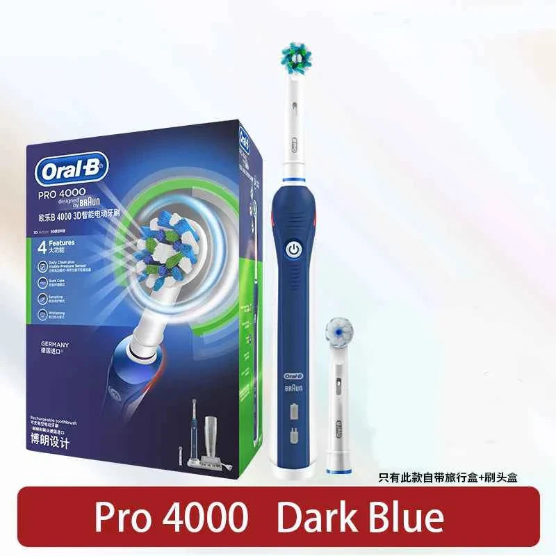Oral B Electric Toothbrush Pro 4000 Sonic Clean Rechargeable Tooth Brush 4 Cleaning Modes Pressure Sensor Light Wateproof