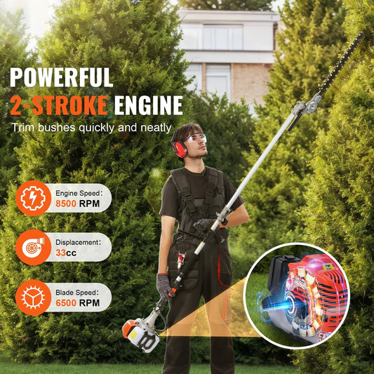 SucceBuy 33CC 6-in-1Multi-Functional Trimming Tools Gas Hedge Trimmer Weed Eater String TrimmerBrush Cutter Pole Saw Chainsaw