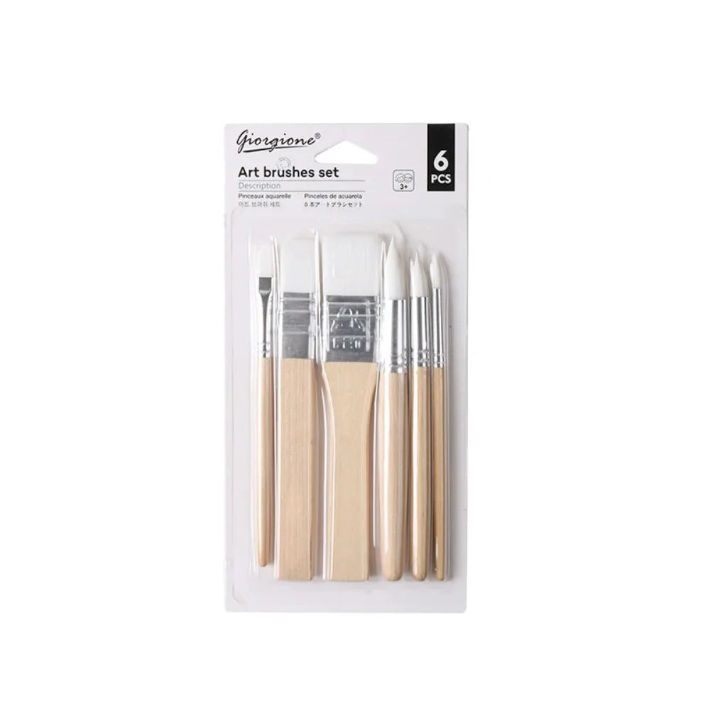 Art Paint 3/6pcs Painting Brush Set Different Shape Professional Watercolor Gouache Oil Brush Set Wooden Handle Flat Tip Head