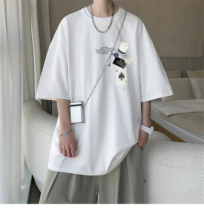 Men's Cotton T-shirts White 5XL Fashion Mens Oversized T Shirt Funny Print Summer Casual Wear Tee Shirts for Men Male Clothes