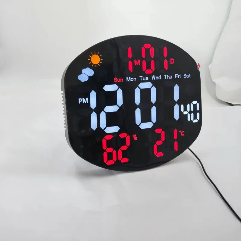 Large Digital Wall Clock Weather Station Forecast TEMP Humidity Date Week Night Mode Table Clock 2 Alarm 12/24H LED Alarm Clock