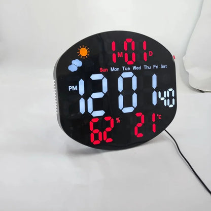 Large Digital Wall Clock Weather Station Forecast TEMP Humidity Date Week Night Mode Table Clock 2 Alarm 12/24H LED Alarm Clock