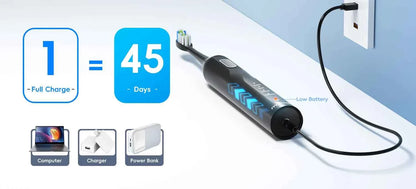 IPX7 Waterproof Sonicare Electric Toothbrush, 4-Hour Fast Charge with Intelligent Time Reminder, 4 Modes, 8 Brush Heads, Travel