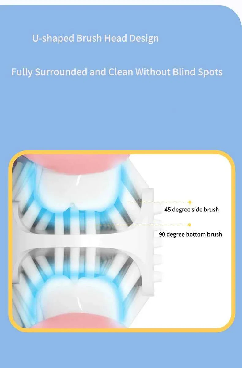 360° Sonic Electric Toothbrush U Shape Rechargeable for Kids Children Automatic Silicone Tooth Brush Smart Timer Blue Light IPX7