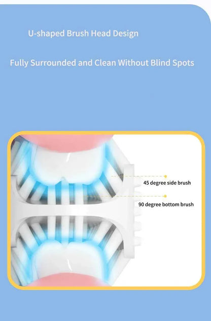 360° Sonic Electric Toothbrush U Shape Rechargeable for Kids Children Automatic Silicone Tooth Brush Smart Timer Blue Light IPX7