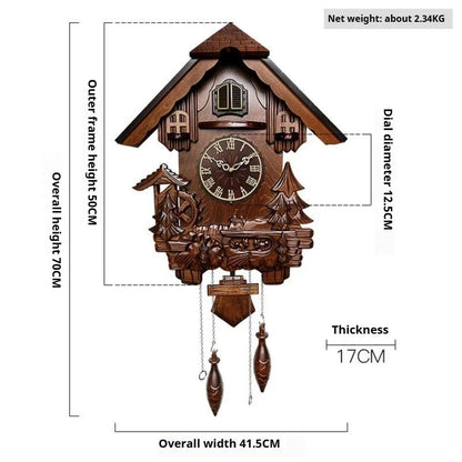 Antique Classic Solid Wood Hand-carved Cuckoo Wall Clock, Children's Music, Hour Announcement Swinging Creative Clock